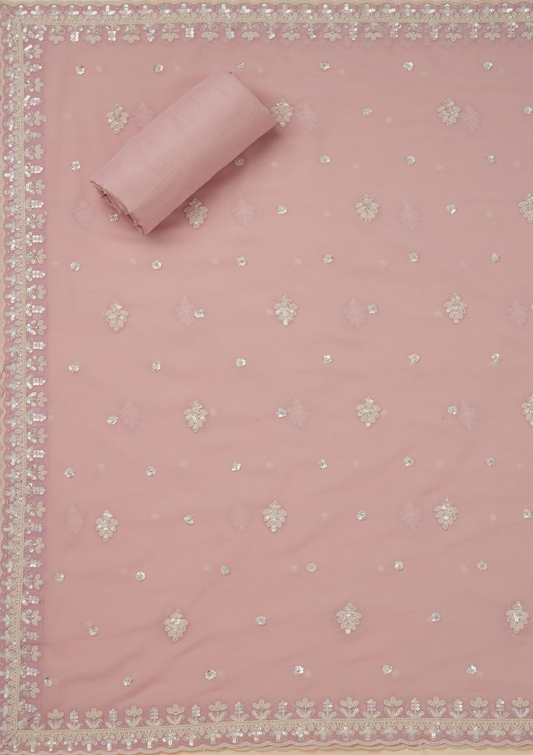 Baby Pink Sequins Georgette Unstitched Salwar Suit-Koskii