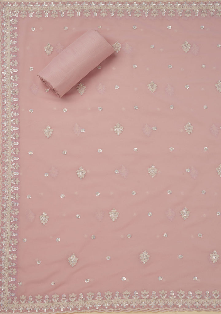 Baby Pink Sequins Georgette Unstitched Salwar Suit-Koskii
