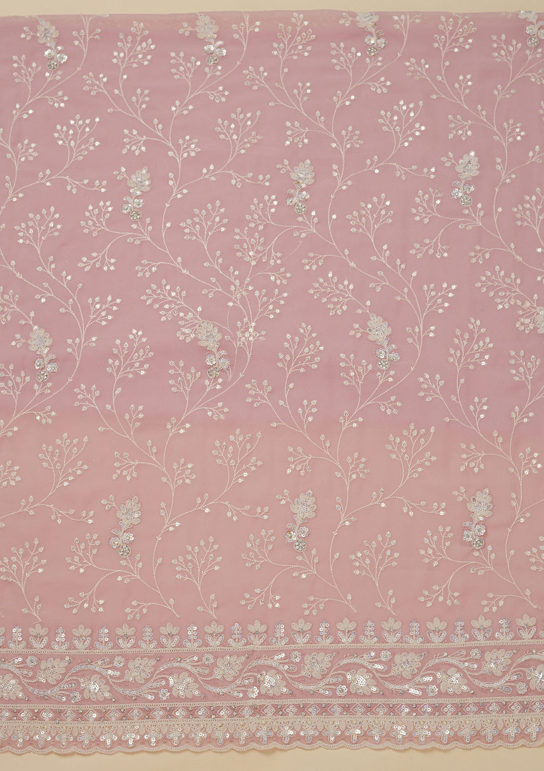 Baby Pink Sequins Georgette Unstitched Salwar Suit-Koskii