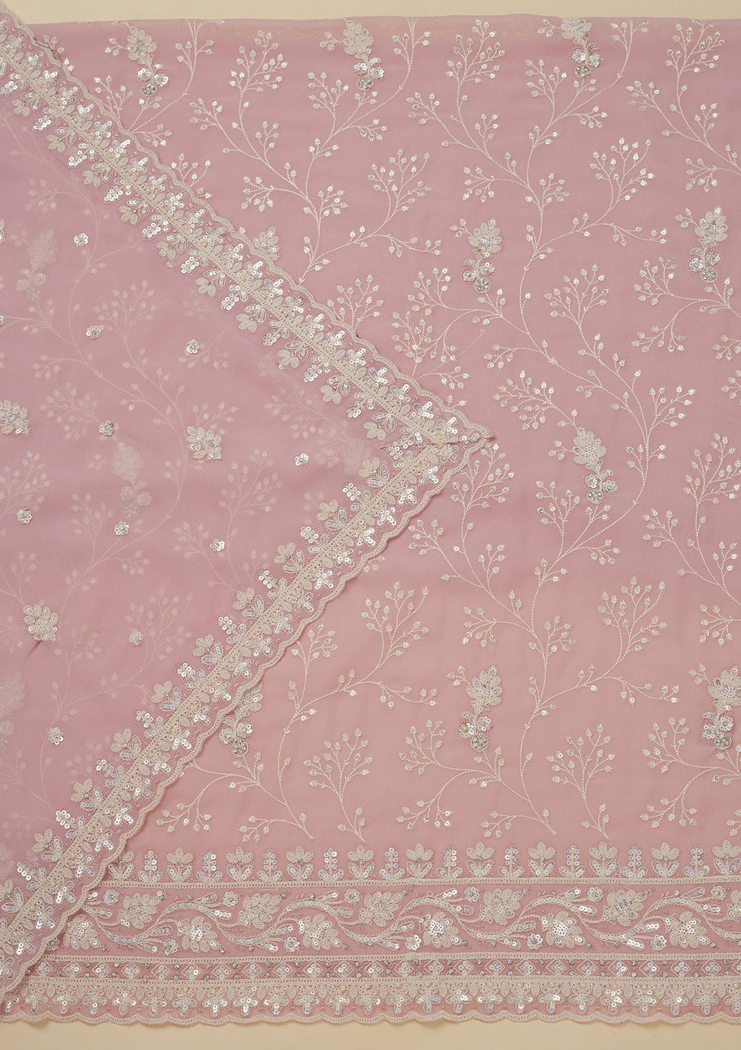 Baby Pink Sequins Georgette Unstitched Salwar Suit-Koskii