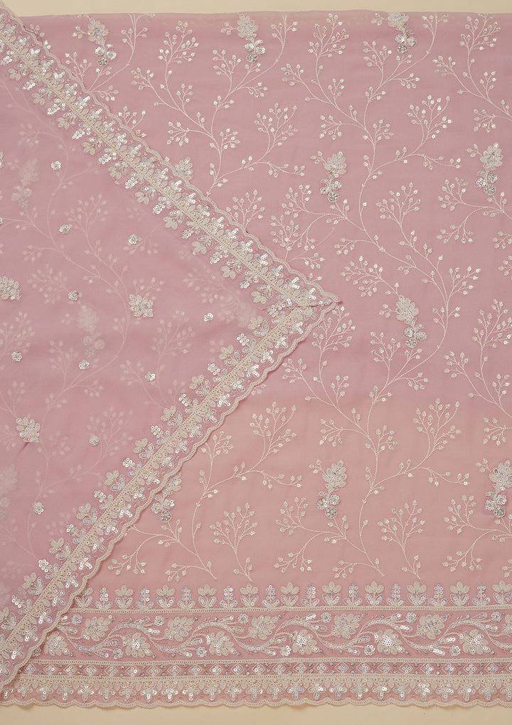 Baby Pink Sequins Georgette Unstitched Salwar Suit-Koskii