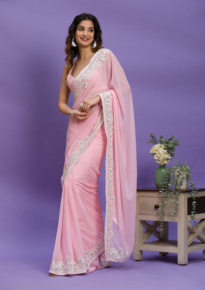 Maroon Sequins Semi Crepe Designer Saree-Koskii