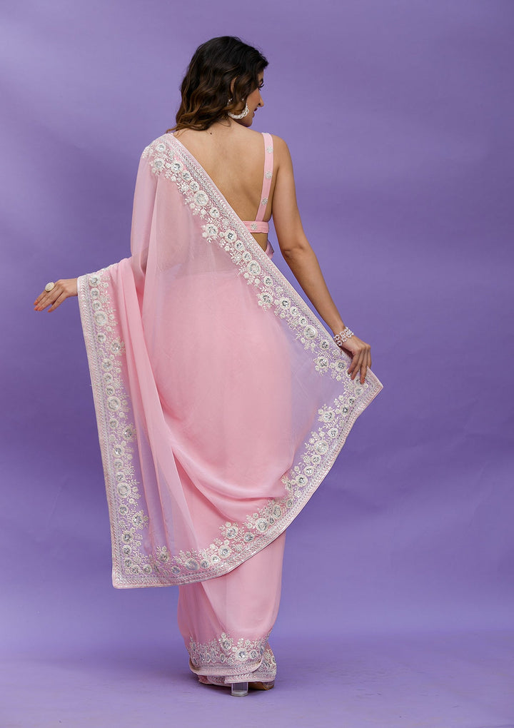 Light Grey Zariwork Net Designer Saree-Koskii
