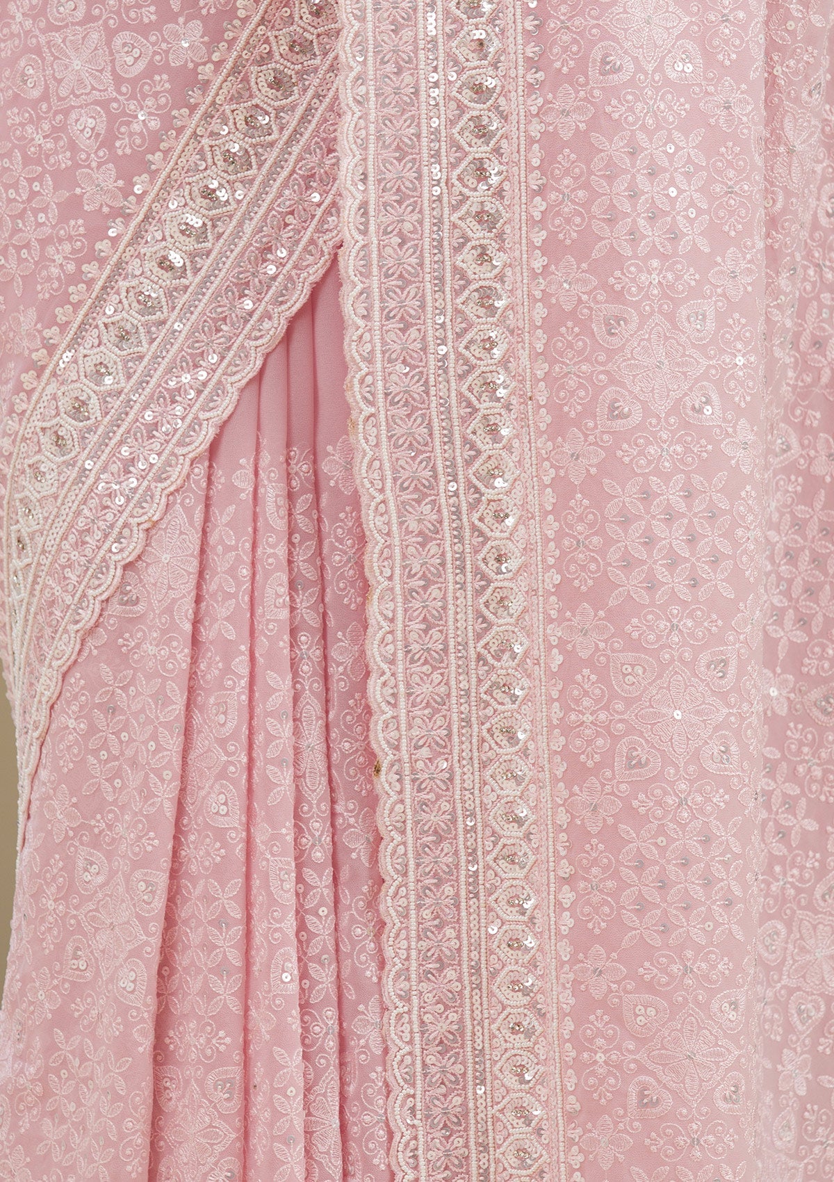 Baby Pink Sequins Georgette Saree-Koskii