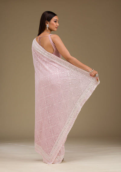 Baby Pink Sequins Georgette Saree-Koskii