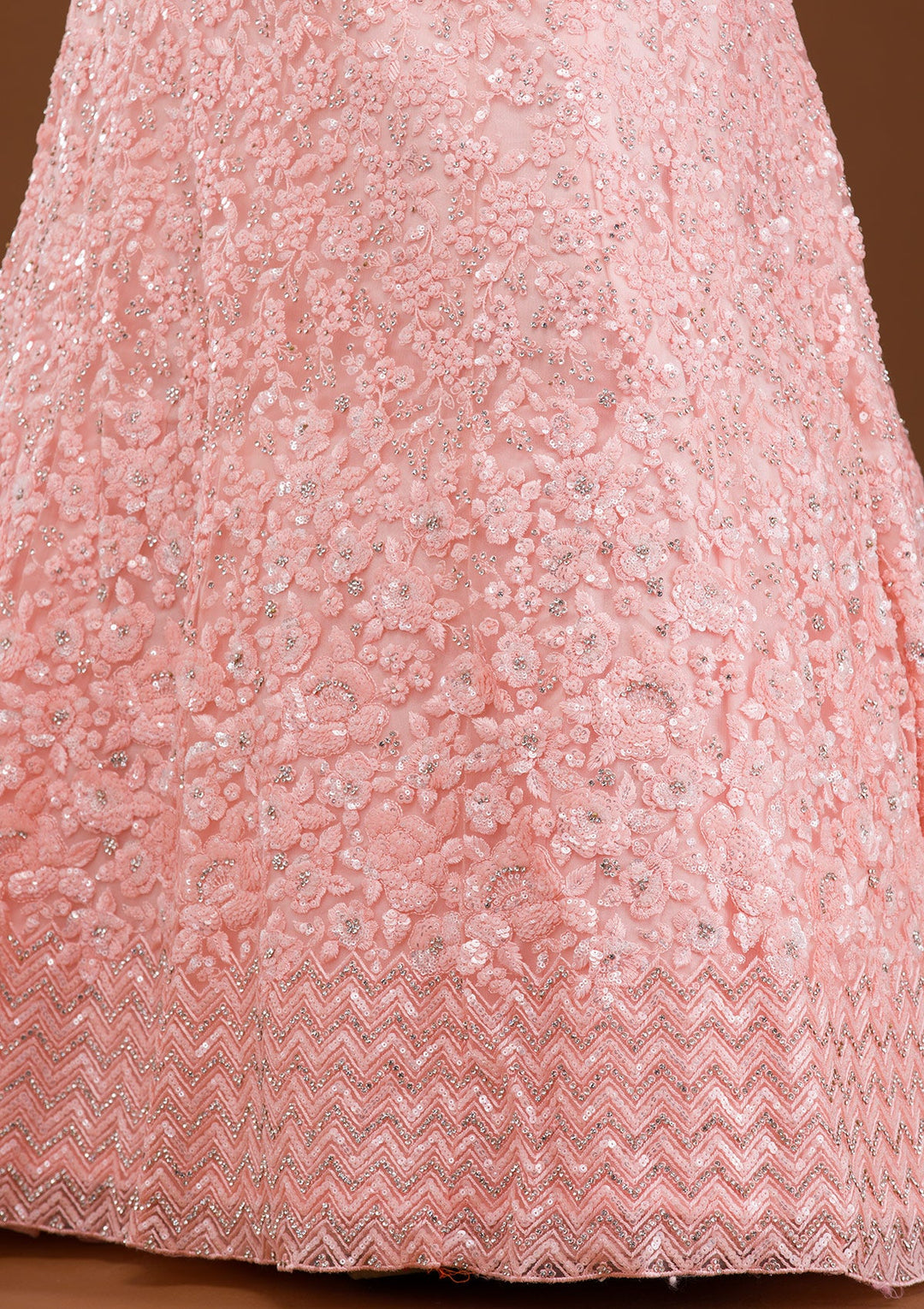 Baby Pink Sequins Net Readymade Lehenga-Koskii