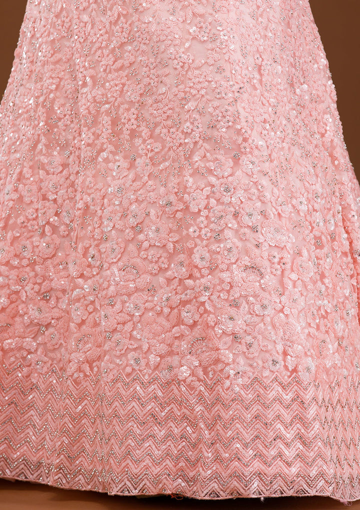 Baby Pink Sequins Net Readymade Lehenga-Koskii