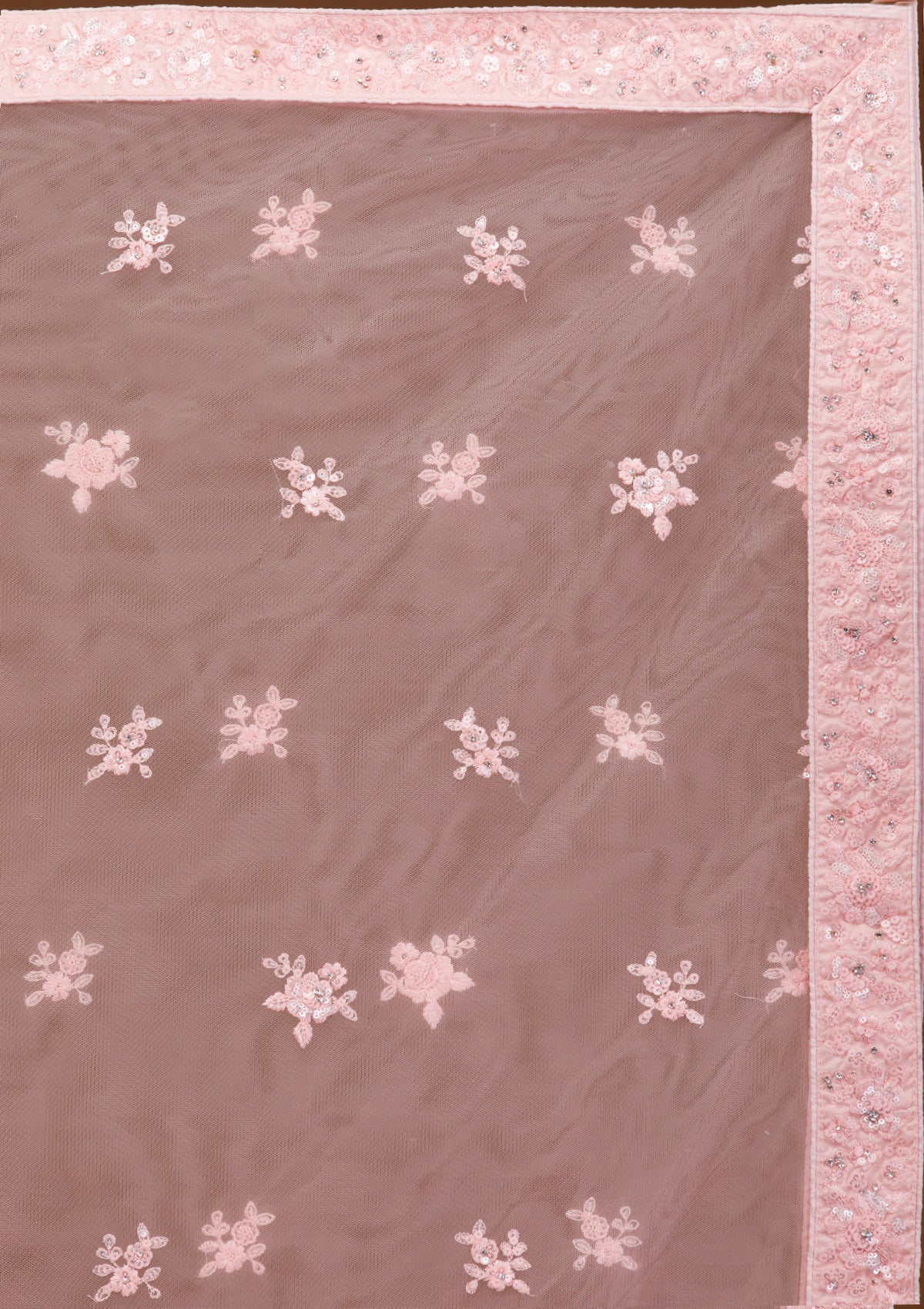 Baby Pink Sequins Net Readymade Lehenga-Koskii