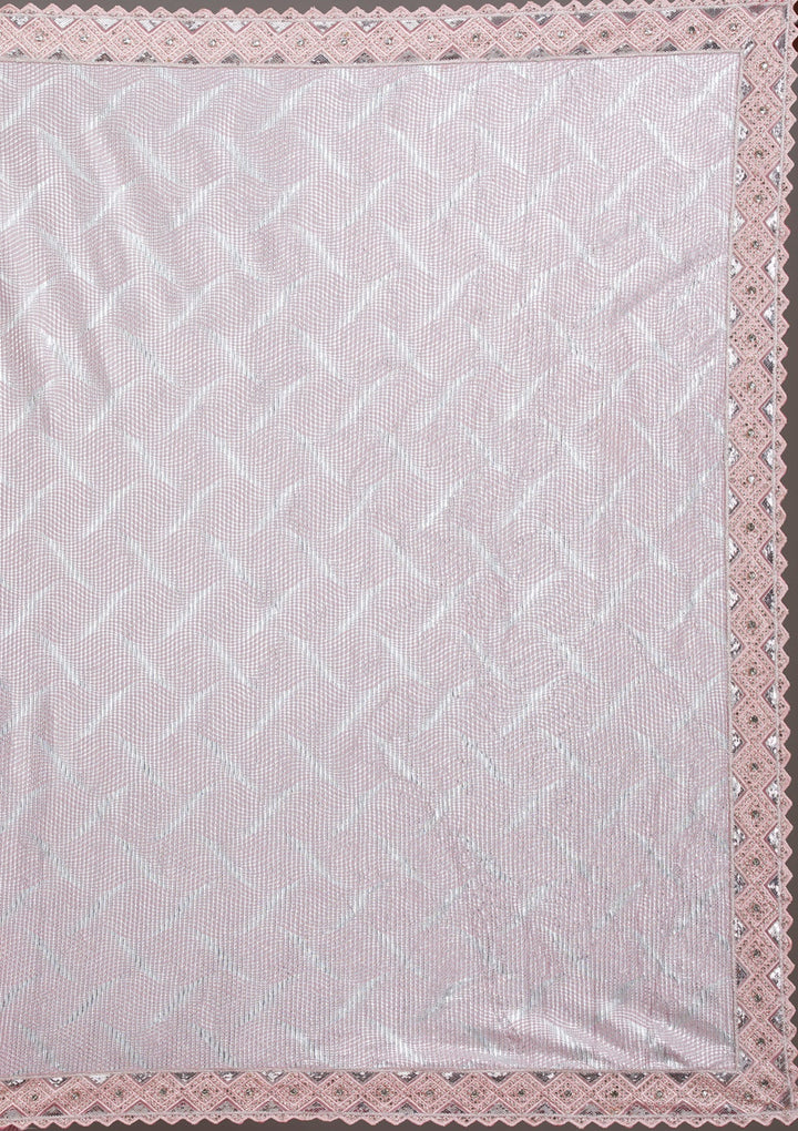 Baby Pink Sequins Semi Crepe Saree-Koskii