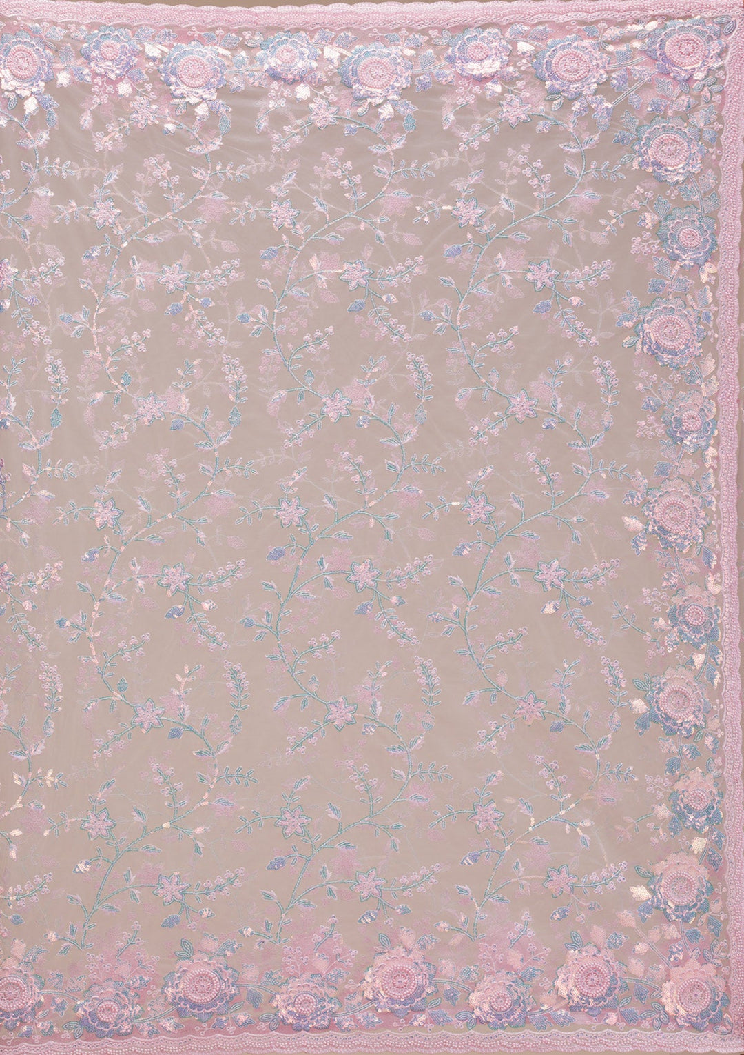 Baby Pink Sequins Tissue Saree-Koskii