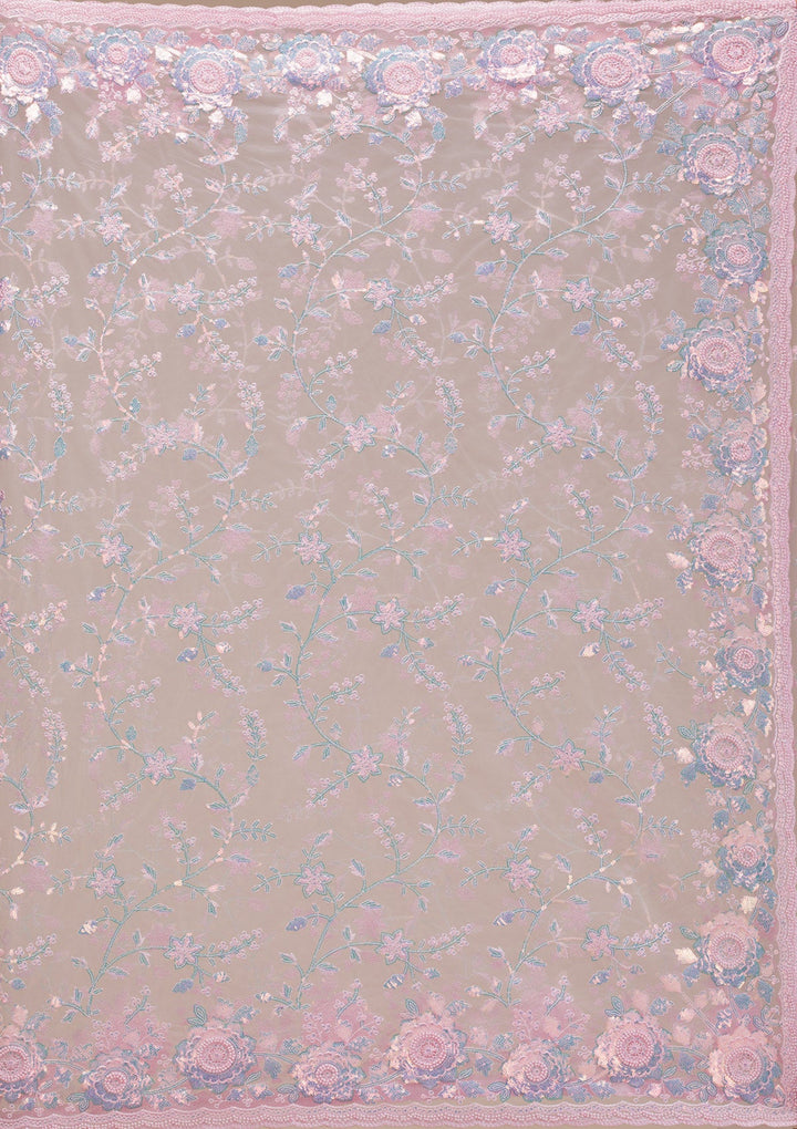 Baby Pink Sequins Tissue Saree-Koskii