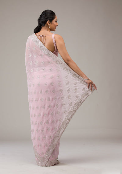 Baby Pink Stonework Georgette Saree-Koskii