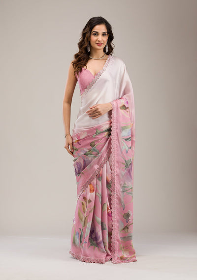 Baby Pink Stonework Georgette Saree-Koskii