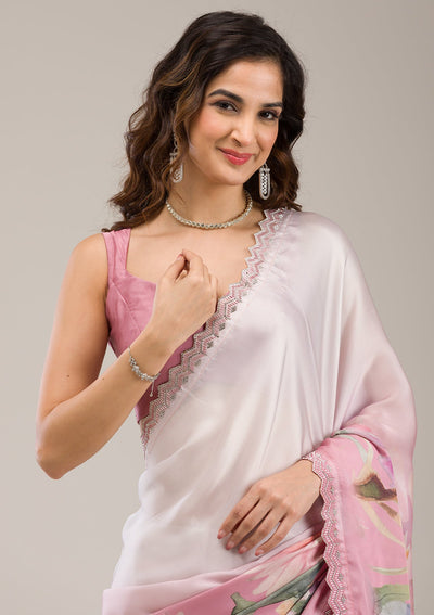 Baby Pink Stonework Georgette Saree-Koskii