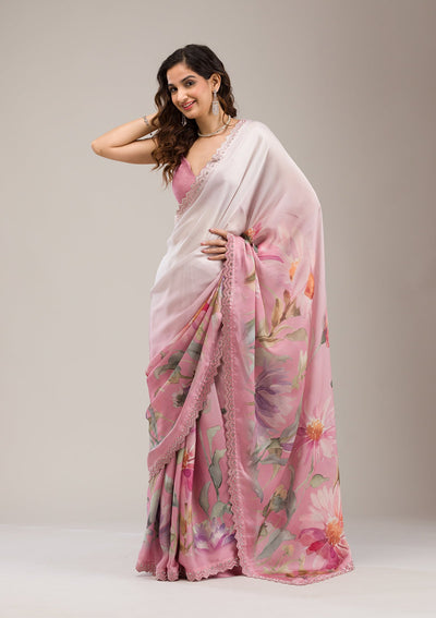 Baby Pink Stonework Georgette Saree-Koskii