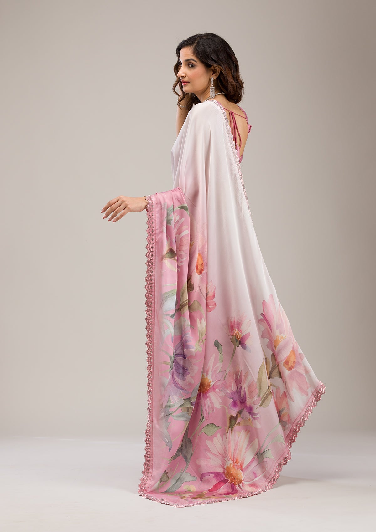 Baby Pink Stonework Georgette Saree-Koskii