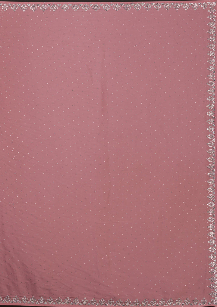 Baby Pink Stonework Satin Saree-Koskii