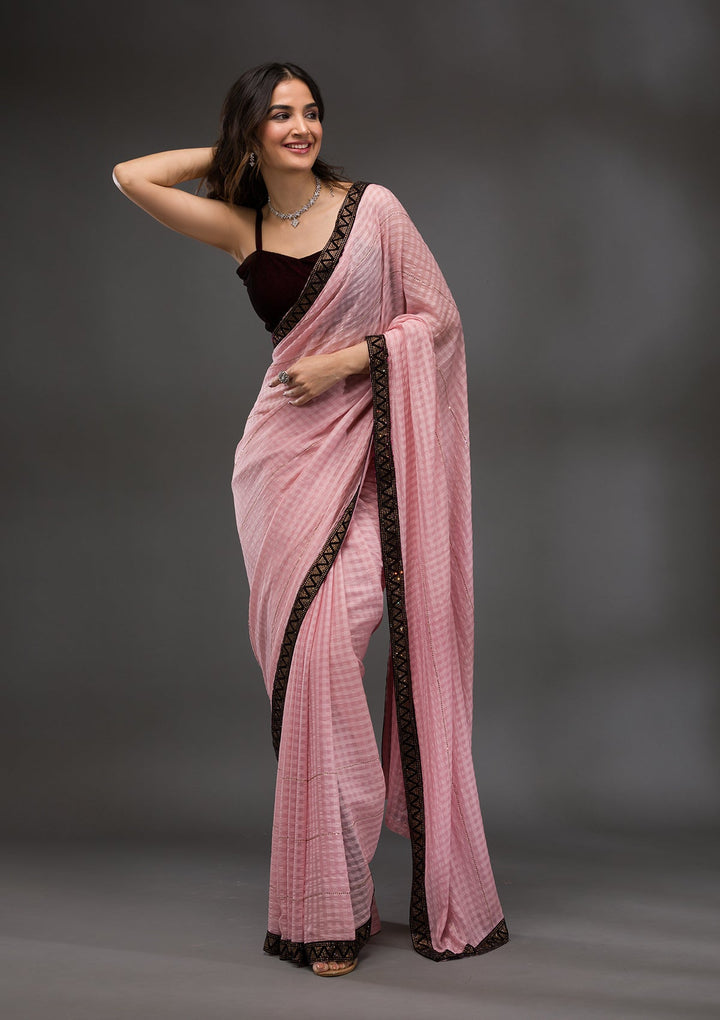 Baby Pink Swarovski Georgette Saree-Koskii