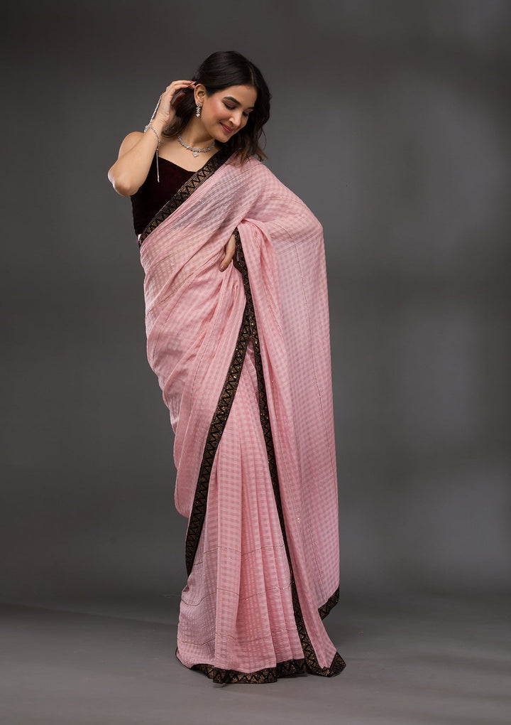 Baby Pink Swarovski Georgette Saree-Koskii