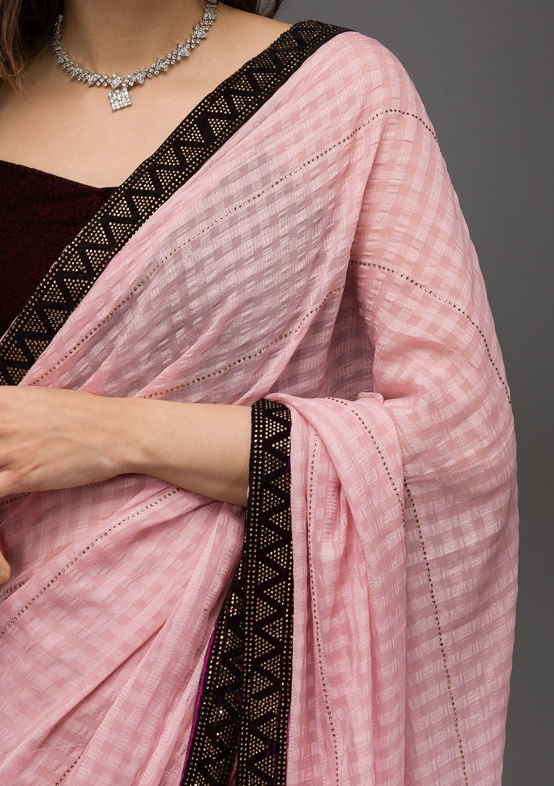 Baby Pink Swarovski Georgette Saree-Koskii