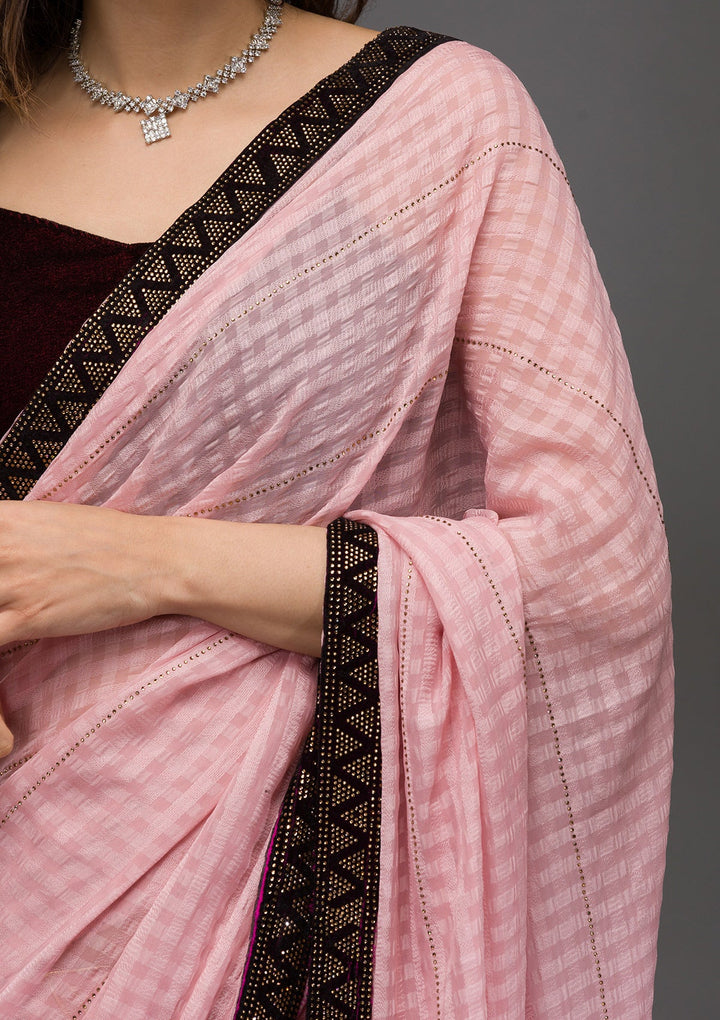 Baby Pink Swarovski Georgette Saree-Koskii