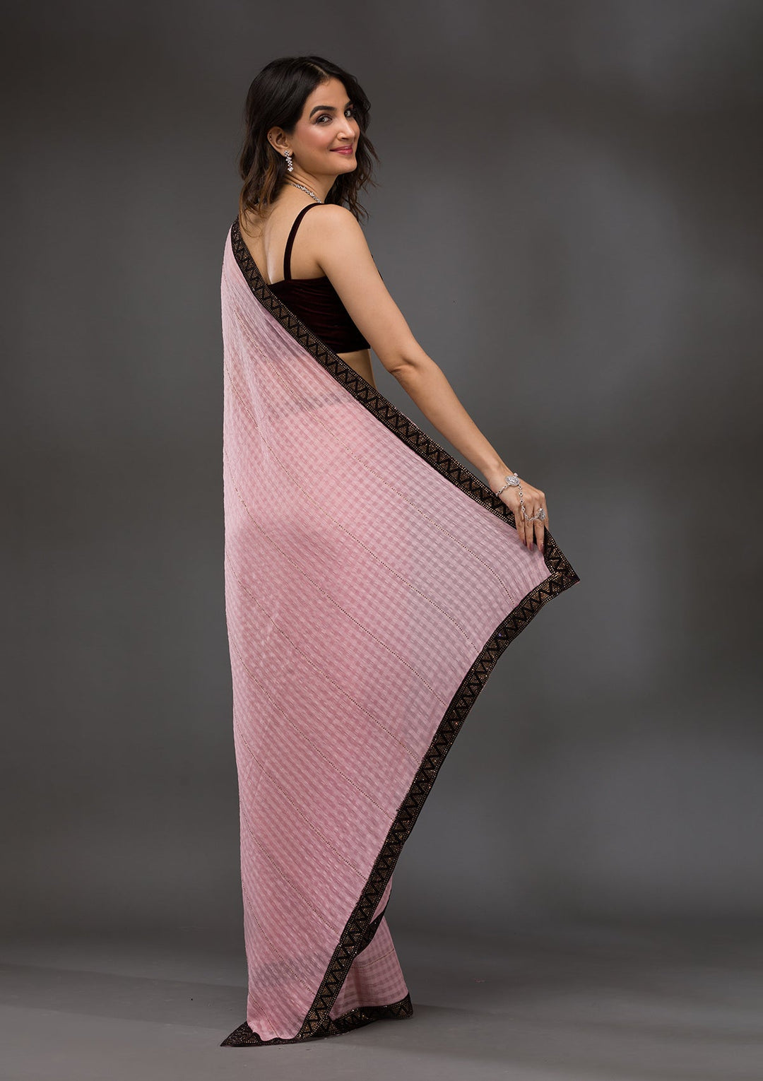 Baby Pink Swarovski Georgette Saree-Koskii