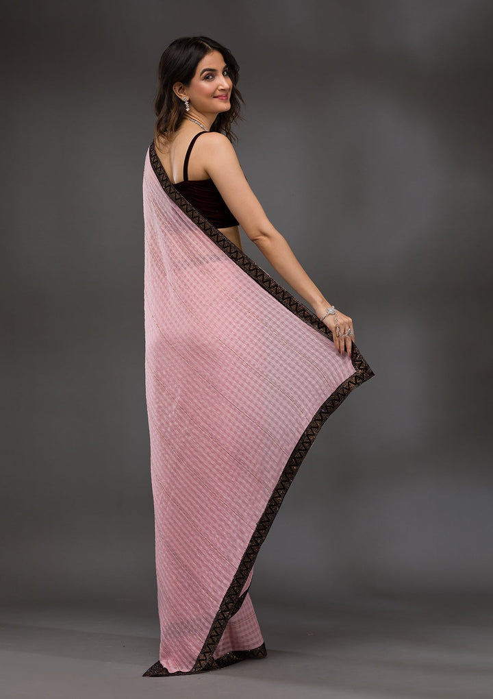 Baby Pink Swarovski Georgette Saree-Koskii