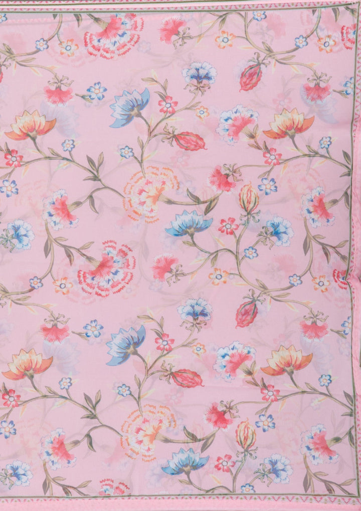 Baby Pink Threadwork Art Silk Readymade Salwar Suit-Koskii