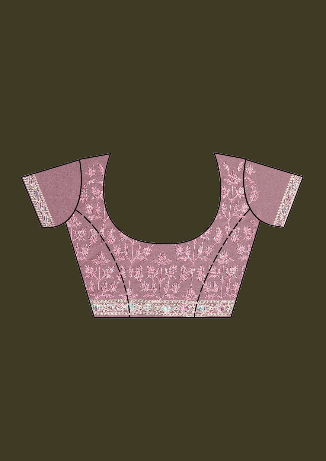 Baby Pink Threadwork Chiffon Saree-Koskii