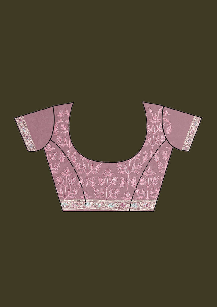 Baby Pink Threadwork Chiffon Saree-Koskii