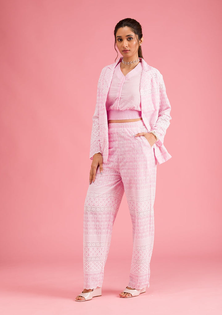 Baby Pink Threadwork Cotton Readymade Salwar Suit-Koskii