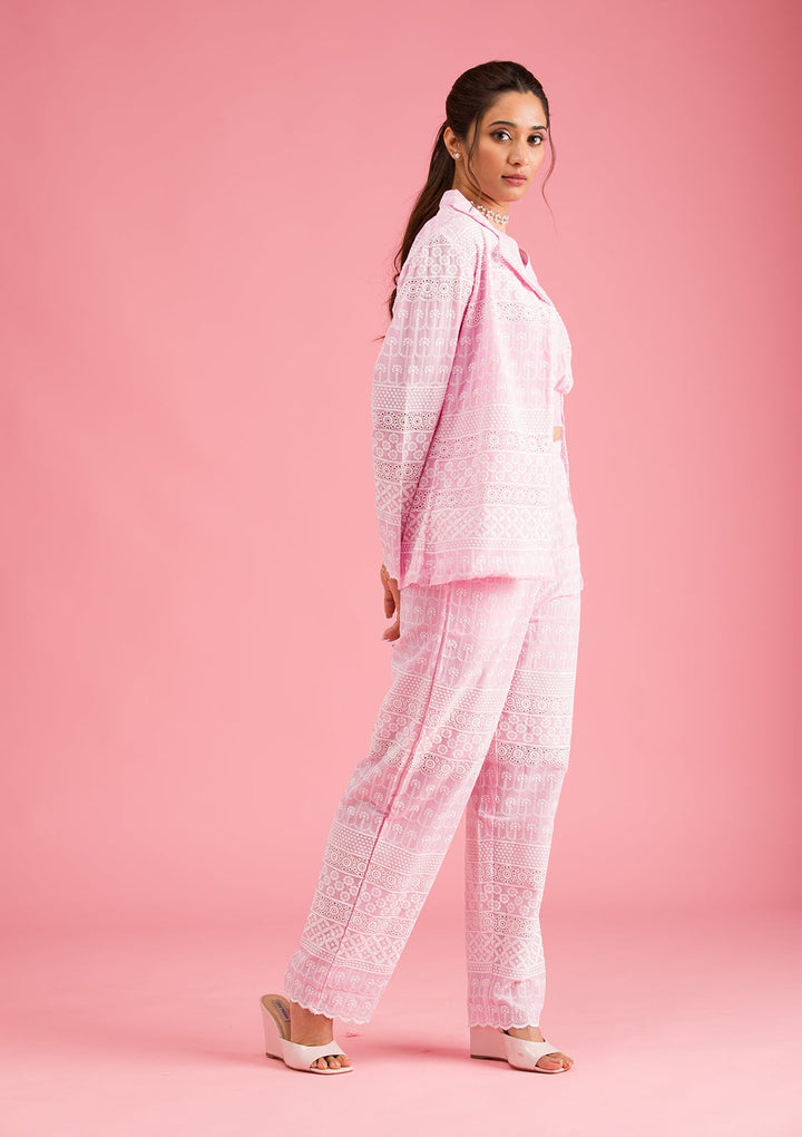 Baby Pink Threadwork Cotton Readymade Salwar Suit-Koskii