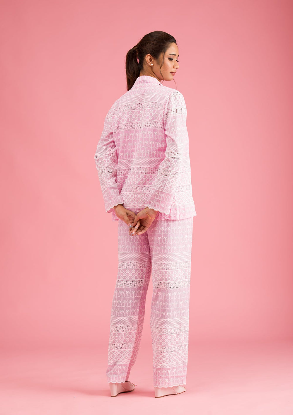 Baby Pink Threadwork Cotton Readymade Salwar Suit-Koskii