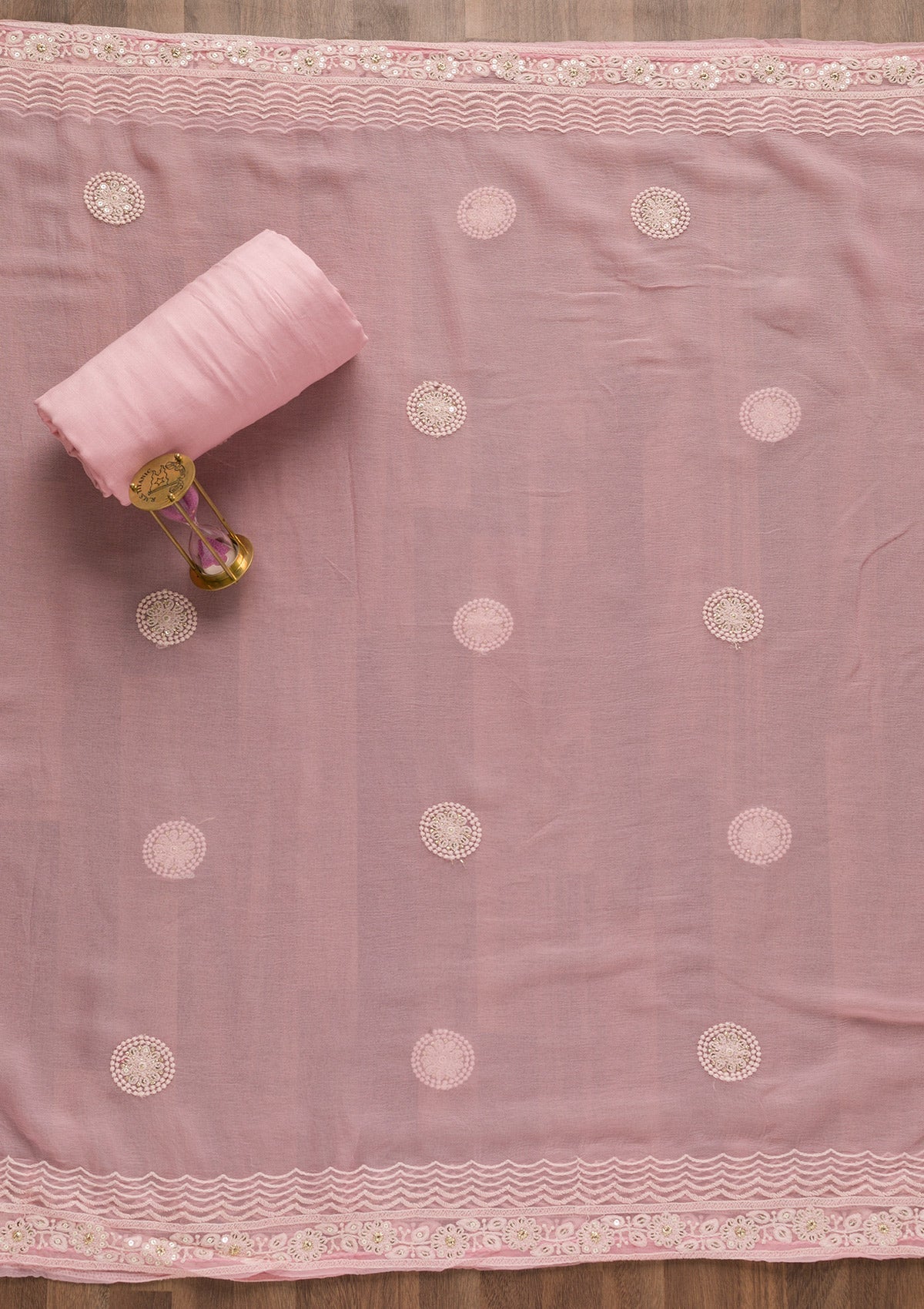 Baby Pink Threadwork Georgette Unstitched Salwar Suit-Koskii