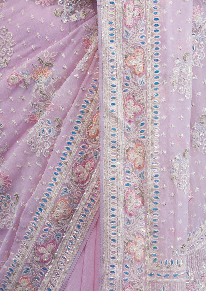Baby Pink Threadwork Georgette Saree-Koskii