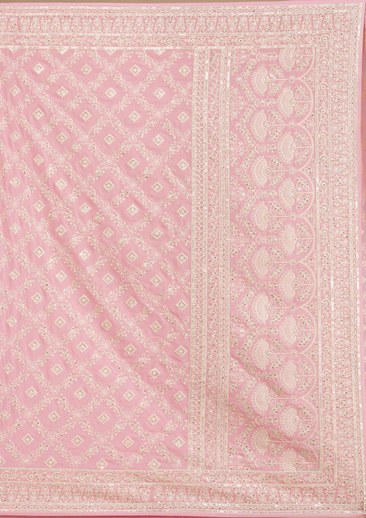 Baby Pink Threadwork Georgette Saree-Koskii