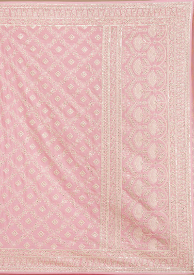 Baby Pink Threadwork Georgette Saree-Koskii