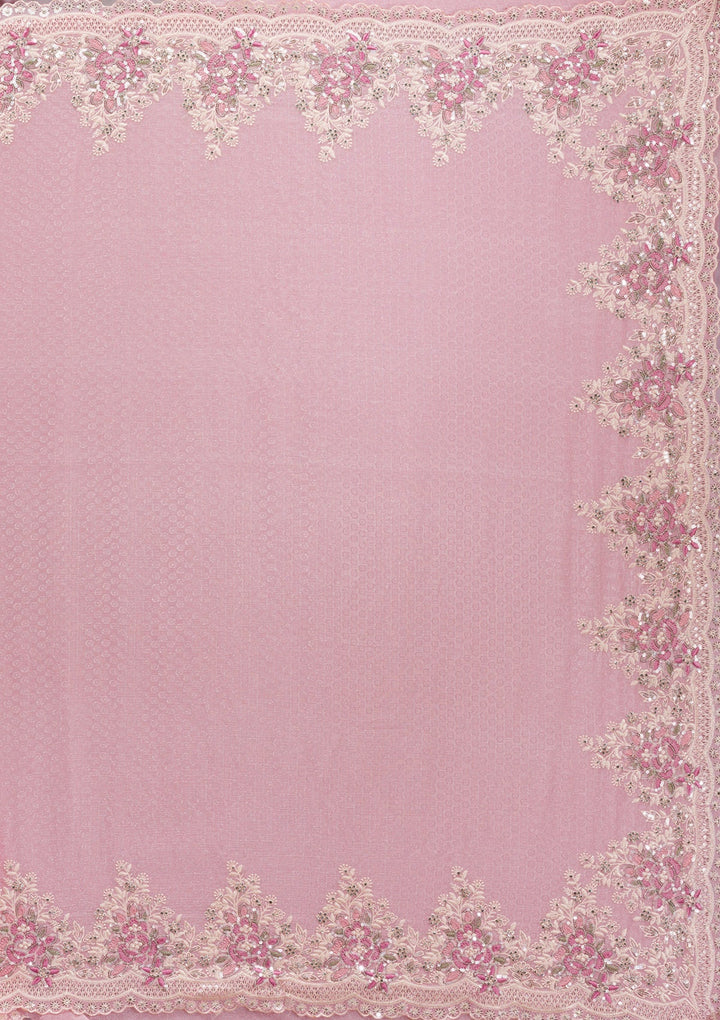 Baby Pink Threadwork Georgette Saree-Koskii