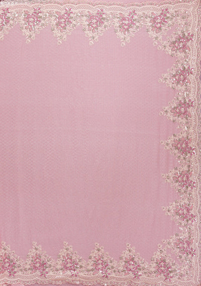 Baby Pink Threadwork Georgette Saree-Koskii