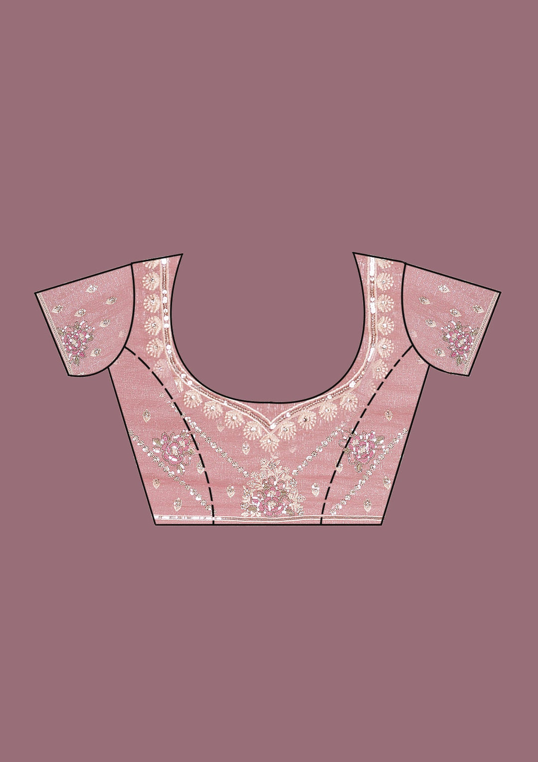 Baby Pink Threadwork Georgette Saree-Koskii