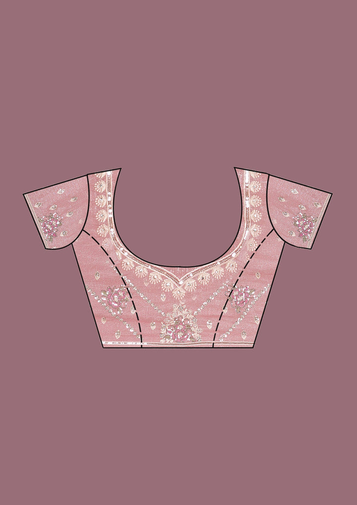 Baby Pink Threadwork Georgette Saree-Koskii
