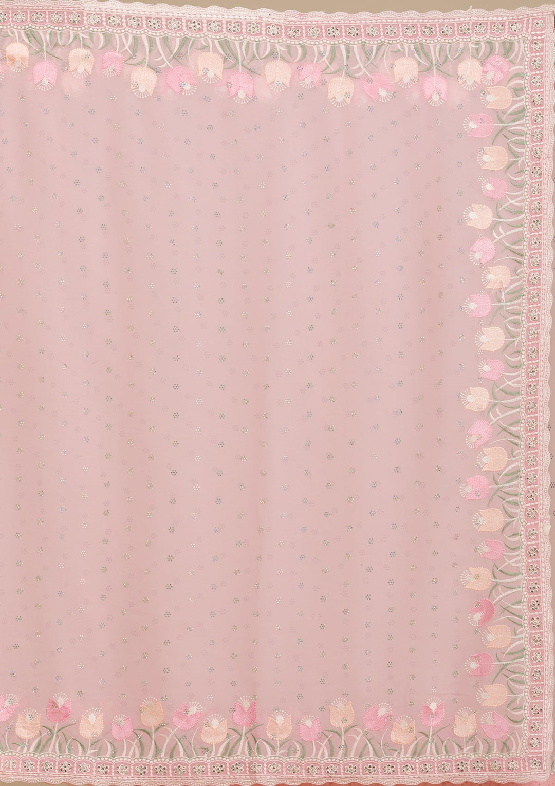 Baby Pink Threadwork Georgette Saree-Koskii