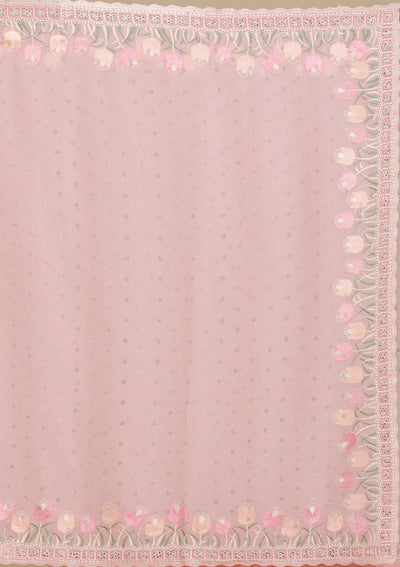 Baby Pink Threadwork Georgette Saree-Koskii