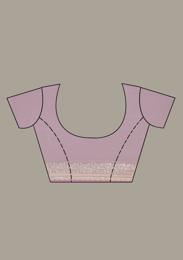 Baby Pink Threadwork Georgette Saree-Koskii