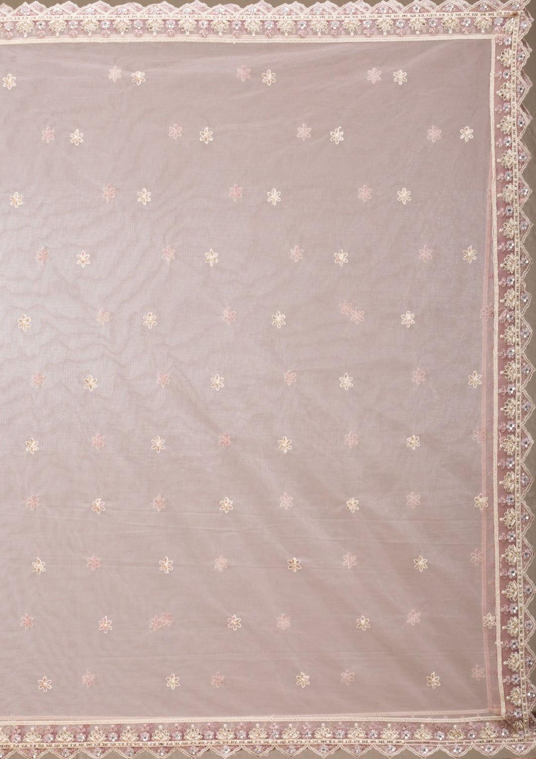 Baby Pink Threadwork Net Readymade Lehenga-Koskii