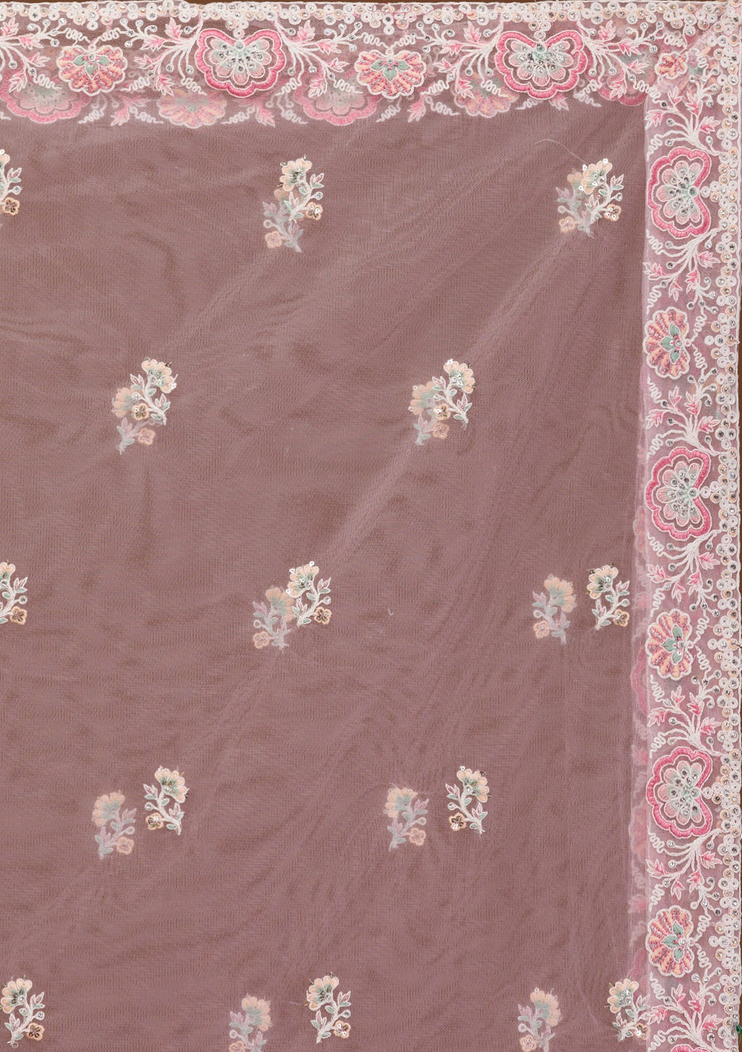 Baby Pink Threadwork Net Readymade Lehenga-Koskii