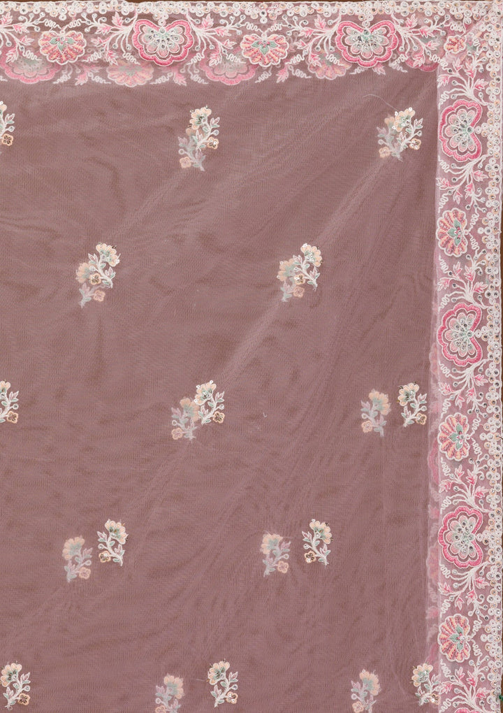 Baby Pink Threadwork Net Readymade Lehenga-Koskii