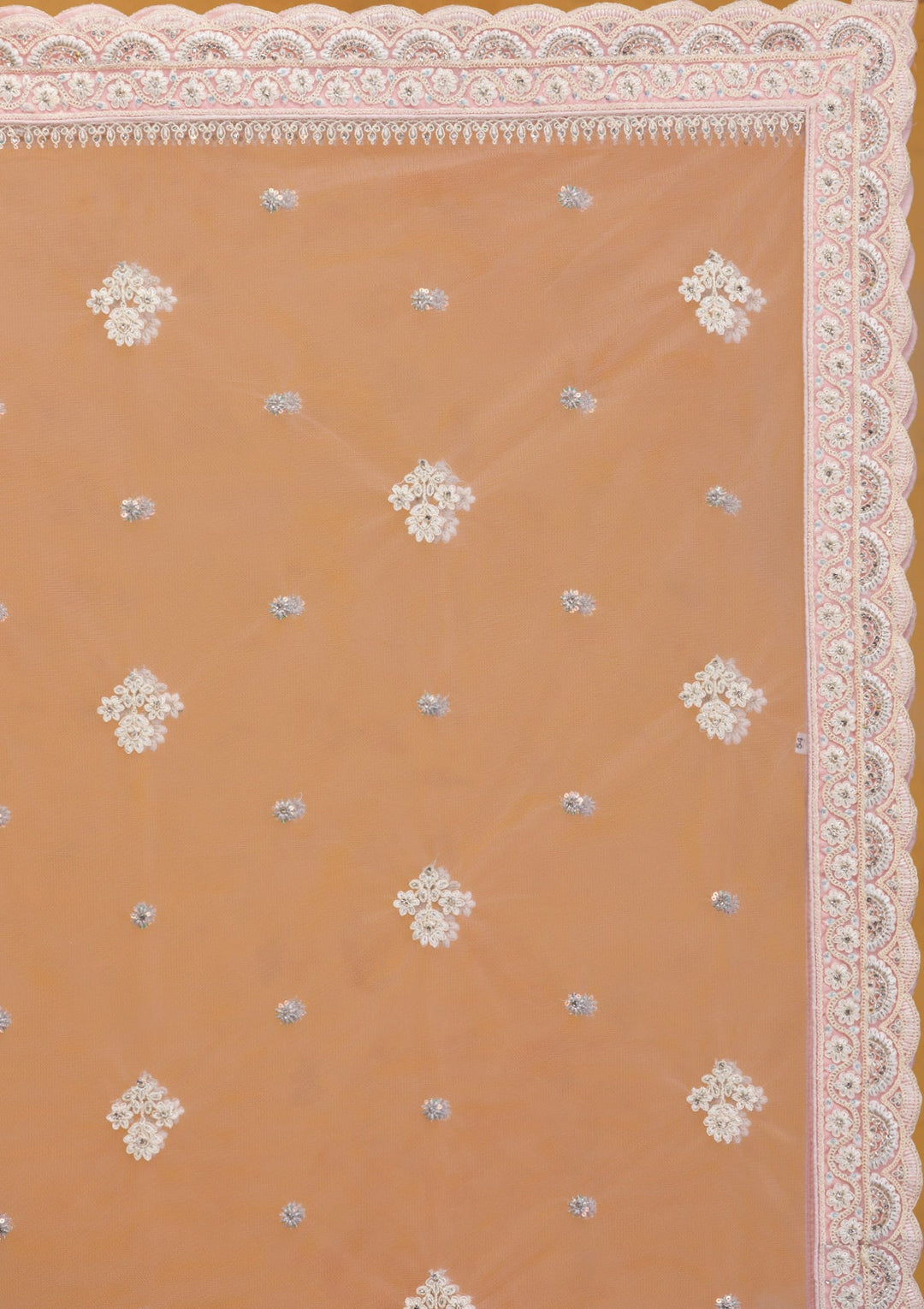 Baby Pink Threadwork Net Readymade Lehenga-Koskii