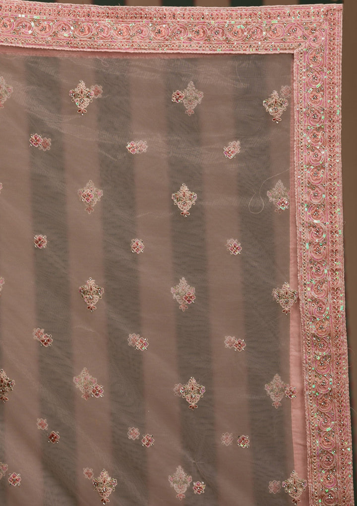 Baby Pink Threadwork Net Semi Stitched Lehenga