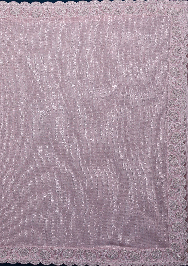 Baby Pink Threadwork Net Saree-Koskii